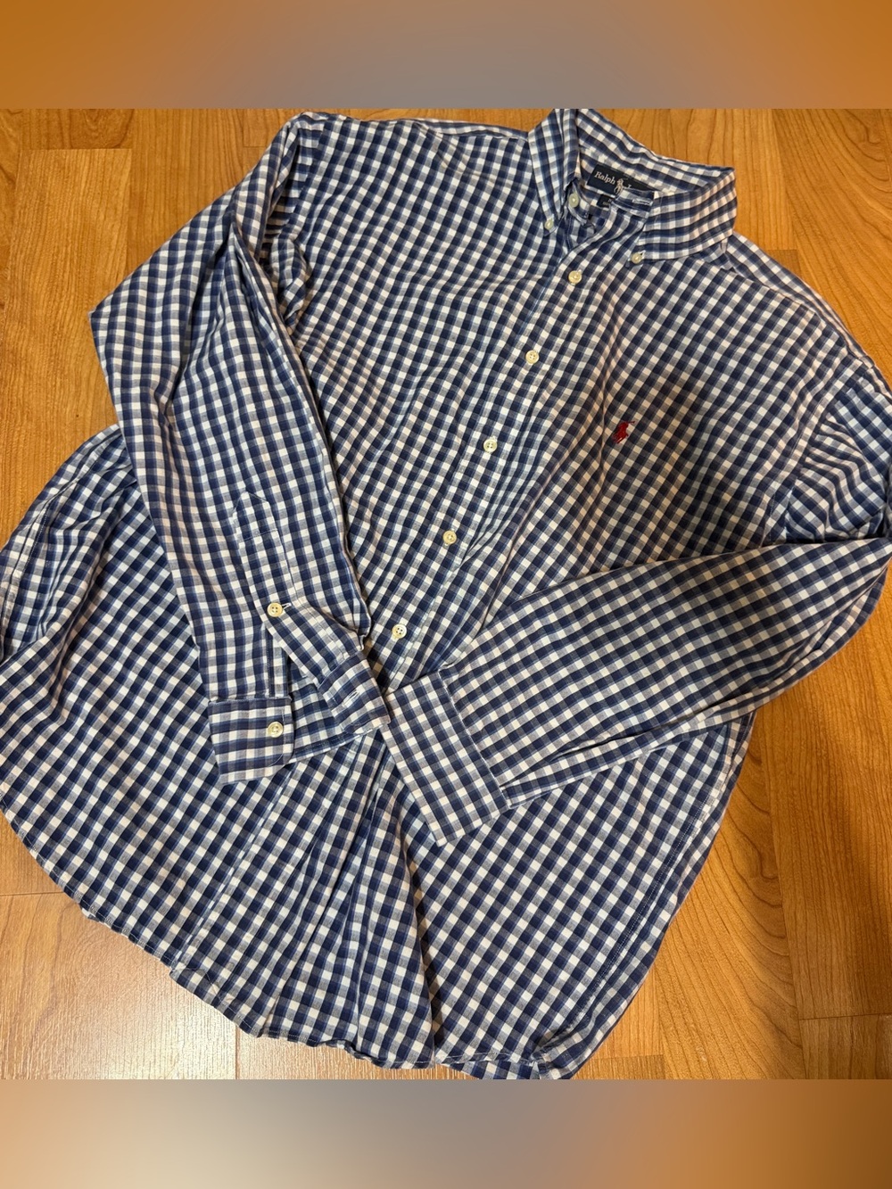 Ralph Lauren Blaire Mens L Blue White Check Cotton Button Down Polo Pony